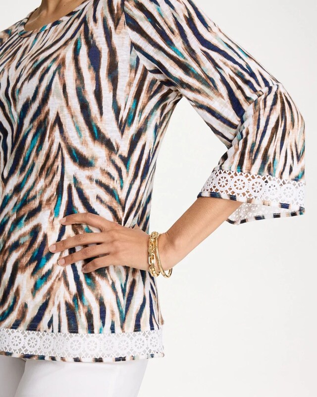Tiger Linen Crochet Lace Tee - image 4